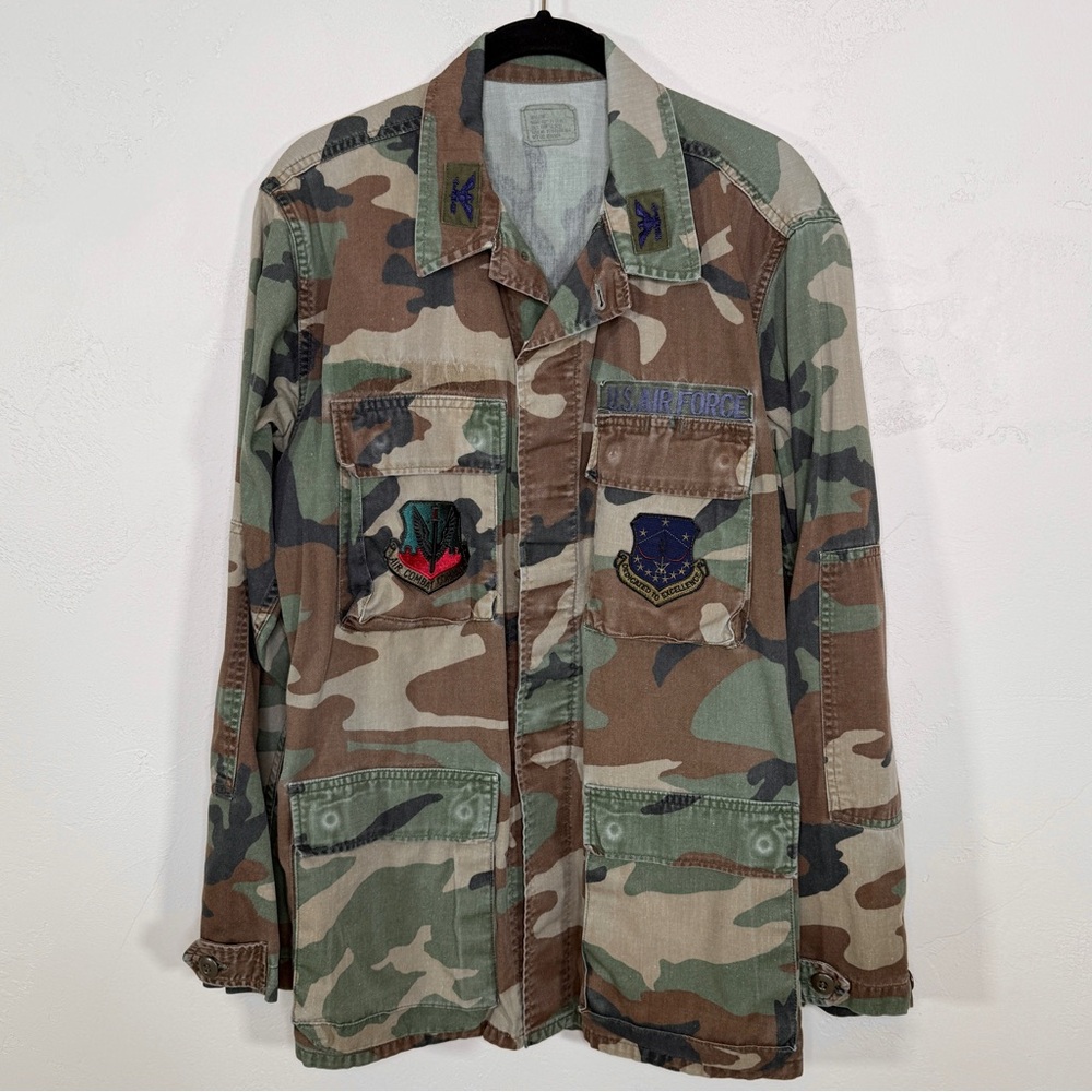 Vintage US Air Force Combat Camouflage Pattern Woodland Coat Jacket Small-Long